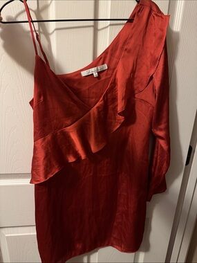 Lovers + Friends One-Shoulder Ruffle Mini Dress in Rust